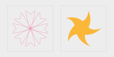 Tasarım için geçmişe dönük gelecek elementler. Soyut grafik geometrik sembollerin büyük bir koleksiyonu. Düz minimalist simgeler. Yıldızlar, yıldız patlaması. Vektör illüstrasyonu