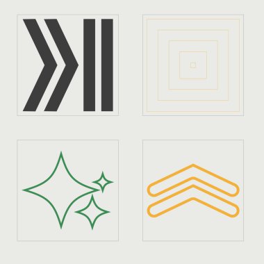 Y2K vektör kümesi. Geçmişe dönük grafik süslemeleri. Modern soyut formlar. Projeler, posterler, afişler. Vektör illüstrasyonu