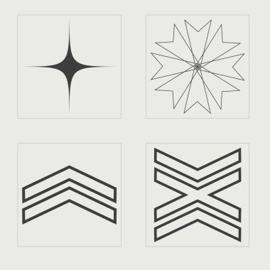 Y2K elementlerinin toplanması. Moda geometrik postmodern figürler. Modern tişörtler için tasarlanmış. Projeler, posterler, afişler. Vektör illüstrasyonu