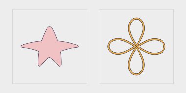 Vektör Grafik Varlıkları Ayarlandı. Moda geometrik postmodern figürler. Y-2k tarzında nesneler. Yıldızlar, yıldız patlaması. Vektör illüstrasyonu