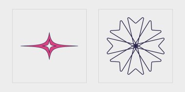 Y2K elementlerinin toplanması. Tasarım için büyük bir retro nesne seti. Notlar için şablonlar, posterler. Yıldızlar, yıldız patlaması. Vektör illüstrasyonu