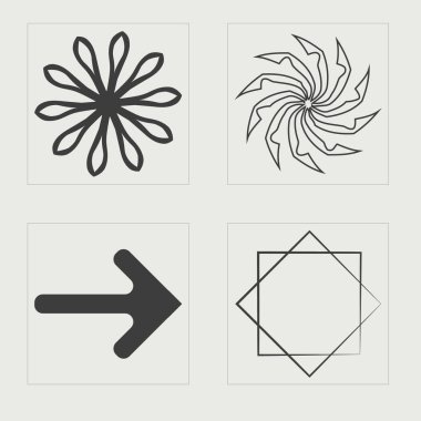 Nesnelerin Y2K biçim vektörleri kümesi. Moda geometrik postmodern figürler. Siberpunk elementleri. Siyah arka planda izole edilmiş. Vektör illüstrasyonu