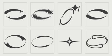 Vahşilik şekilleri. Olağanüstü Grafik Varlıkları. Düz minimalist simgeler. Siyah arka planda izole edilmiş. Vektör illüstrasyonu