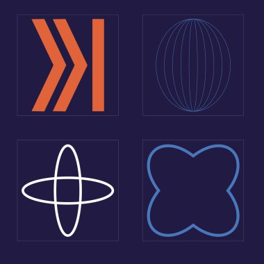 Y2K elementlerinin toplanması. Soyut grafik geometrik sembollerin büyük bir koleksiyonu. Modern tişörtler için tasarlanmış. Projeler, posterler, afişler. Vektör illüstrasyonu