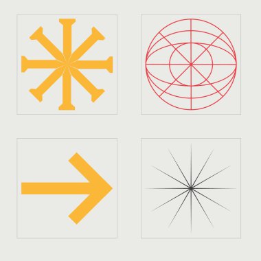 Vahşilik şekilleri. Tasarım için büyük bir retro nesne seti. Modern tişörtler için tasarlanmış. Projeler, posterler, afişler. Vektör illüstrasyonu