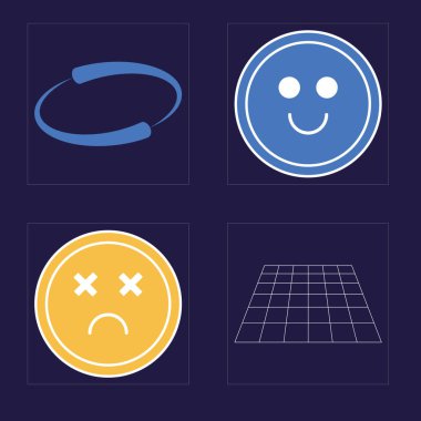 Vektör Grafik Varlıkları Ayarlandı. Olağanüstü Grafik Varlıkları. Düz minimalist simgeler. Retro Futurist. Vektör illüstrasyonu