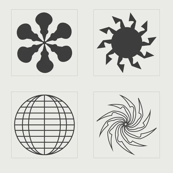Tasarım için geçmişe dönük gelecek elementler. Soyut grafik geometrik sembollerin büyük bir koleksiyonu. Notlar için şablonlar, posterler. Tasarım karşıtı. Vektör illüstrasyonu