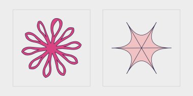 Vektör Grafik Varlıkları Ayarlandı. Soyut grafik geometrik sembollerin büyük bir koleksiyonu. Modern soyut formlar. Siyah arka planda izole edilmiş. Vektör illüstrasyonu