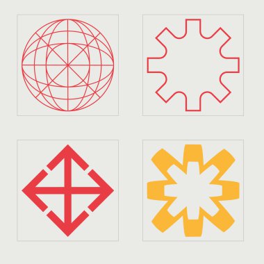 Nesnelerin Y2K biçim vektörleri kümesi. Soyut grafik geometrik sembollerin büyük bir koleksiyonu. Notlar için şablonlar, posterler. Tasarım karşıtı. Vektör illüstrasyonu