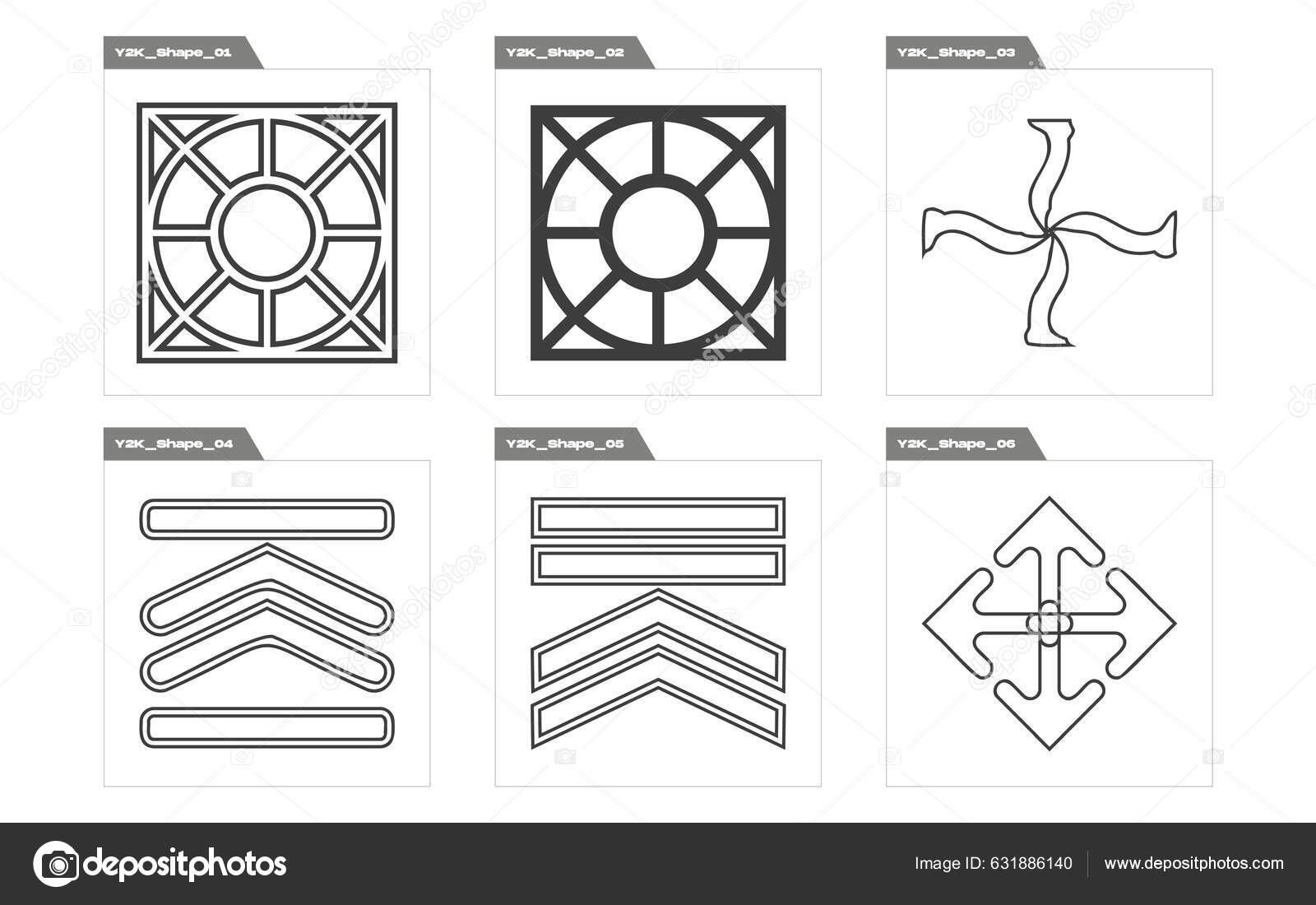 Coleção de símbolos geométricos gráficos abstratos e objetos no estilo y2k  elementos futuristas retrô