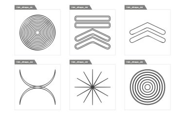 Y2K vektör kümesi. Moda geometrik postmodern figürler. Modern soyut formlar. Retro Futurist. Vektör illüstrasyonu