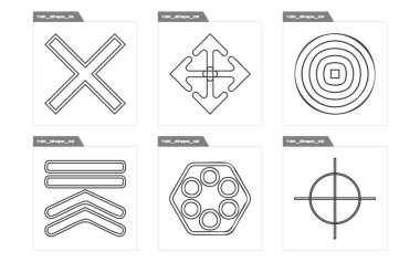 Y2K vektör kümesi. Soyut grafik geometrik sembollerin büyük bir koleksiyonu. Modern tişörtler için tasarlanmış. Fütürist. Vektör illüstrasyonu