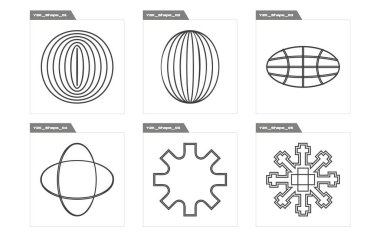 Nesnelerin Y2K biçim vektörleri kümesi. Çılgın psikedelik retro fütüristik set. Düz minimalist simgeler. Retro Futurist. Vektör illüstrasyonu