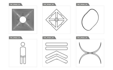 Tasarım için geçmişe dönük gelecek elementler. Çılgın psikedelik retro fütüristik set. Grafik dekorasyonu için elementler. Fütürist. Vektör illüstrasyonu