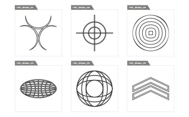 Vektör Grafik Varlıkları Ayarlandı. Geçmişe dönük grafik süslemeleri. Y-2k tarzında nesneler. Fütürist. Vektör illüstrasyonu