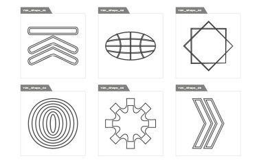 Nesnelerin Y2K biçim vektörleri kümesi. Olağanüstü Grafik Varlıkları. Notlar için şablonlar, posterler. Tasarım karşıtı. Vektör illüstrasyonu
