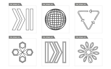 Nesnelerin Y2K biçim vektörleri kümesi. Olağanüstü Grafik Varlıkları. Grafik dekorasyonu için elementler. Siyah arka planda izole edilmiş. Vektör illüstrasyonu