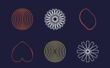 Y2K vektör kümesi. Geçmişe dönük grafik süslemeleri. Modern tişörtler için tasarlanmış. Siyah arka planda izole edilmiş. Vektör illüstrasyonu