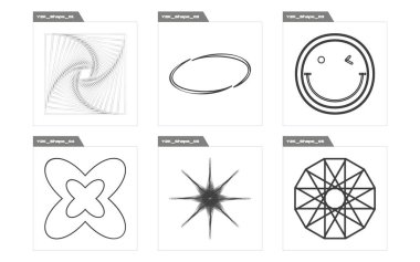 Nesnelerin Y2K biçim vektörleri kümesi. Olağanüstü Grafik Varlıkları. Siberpunk elementleri. Retro Futurist. Vektör illüstrasyonu