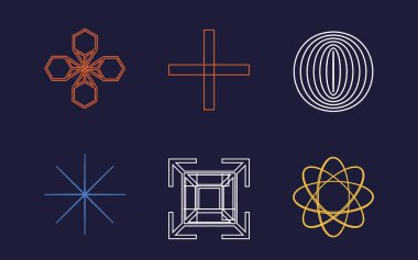 Nesnelerin Y2K biçim vektörleri kümesi. Olağanüstü Grafik Varlıkları. Düz minimalist simgeler. Projeler, posterler, afişler. Vektör illüstrasyonu