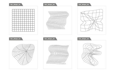 Nesnelerin Y2K biçim vektörleri kümesi. Acımasızlık yıldızları ve çiçek şekilleri. Notlar için şablonlar, posterler. Retro Futurist. Vektör illüstrasyonu