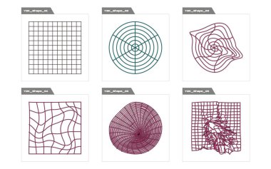 Y2K elementlerinin toplanması. Çılgın psikedelik retro fütüristik set. Siberpunk elementleri. Retro Futurist. Vektör illüstrasyonu