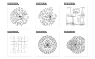 Nesnelerin Y2K biçim vektörleri kümesi. Moda geometrik postmodern figürler. Notlar için şablonlar, posterler. Projeler, posterler, afişler. Vektör illüstrasyonu