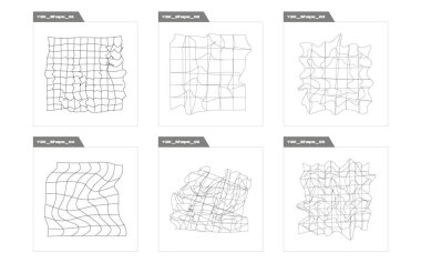 Nesnelerin Y2K biçim vektörleri kümesi. Geçmişe dönük grafik süslemeleri. Siberpunk elementleri. Projeler, posterler, afişler. Vektör illüstrasyonu