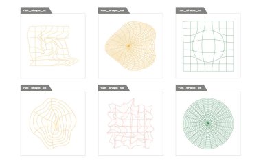 Nesnelerin Y2K biçim vektörleri kümesi. Soyut grafik geometrik sembollerin büyük bir koleksiyonu. Y-2k tarzında nesneler. Tasarım karşıtı. Vektör illüstrasyonu