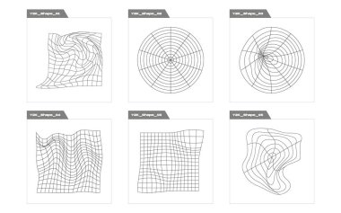 Y2K vektör kümesi. Soyut grafik geometrik sembollerin büyük bir koleksiyonu. Modern soyut formlar. Yıldızlar, yıldız patlaması. Vektör illüstrasyonu