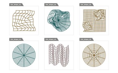 Y2K elementlerinin toplanması. Çılgın psikedelik retro fütüristik set. Siberpunk elementleri. Yıldızlar, yıldız patlaması. Vektör illüstrasyonu