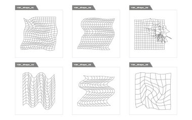 Nesnelerin Y2K biçim vektörleri kümesi. Geçmişe dönük grafik süslemeleri. Grafik dekorasyonu için elementler. Tasarım karşıtı. Vektör illüstrasyonu