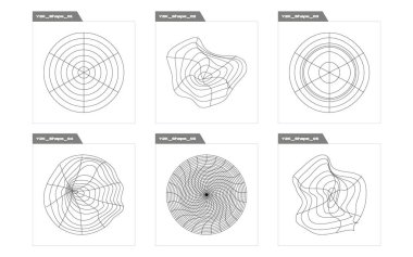 Tasarım için geçmişe dönük gelecek elementler. Moda geometrik postmodern figürler. Y-2k tarzında nesneler. Projeler, posterler, afişler. Vektör illüstrasyonu