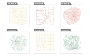 Y2K vektör kümesi. Tasarım için büyük bir retro nesne seti. Notlar için şablonlar, posterler. Tasarım karşıtı. Vektör illüstrasyonu