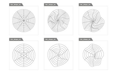 Y2K vektör kümesi. Moda geometrik postmodern figürler. Düz minimalist simgeler. Siyah arka planda izole edilmiş. Vektör illüstrasyonu