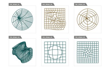 Y2K elementlerinin toplanması. Çılgın psikedelik retro fütüristik set. Modern soyut formlar. Fütürist. Vektör illüstrasyonu