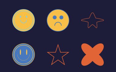 Vahşilik şekilleri. Geçmişe dönük grafik süslemeleri. Grafik dekorasyonu için elementler. Siyah arka planda izole edilmiş. Vektör illüstrasyonu