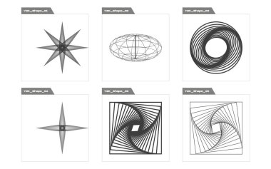 Tasarım için geçmişe dönük gelecek elementler. Çılgın psikedelik retro fütüristik set. Düz minimalist simgeler. Retro Futurist. Vektör illüstrasyonu