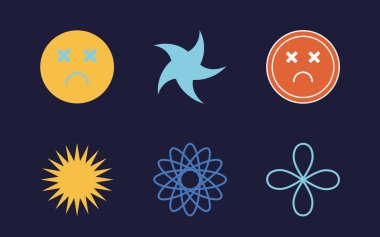 Y2K elementlerinin toplanması. Moda geometrik postmodern figürler. Y-2k tarzında nesneler. Fütürist. Vektör illüstrasyonu