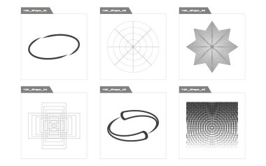 Tasarım için geçmişe dönük gelecek elementler. Geçmişe dönük grafik süslemeleri. Siberpunk elementleri. Siyah arka planda izole edilmiş. Vektör illüstrasyonu