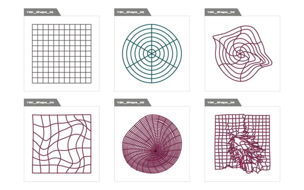 Y2K elementlerinin toplanması. Çılgın psikedelik retro fütüristik set. Siberpunk elementleri. Retro Futurist. Vektör illüstrasyonu