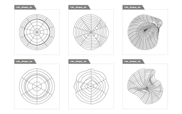 Nesnelerin Y2K biçim vektörleri kümesi. Geçmişe dönük grafik süslemeleri. Notlar için şablonlar, posterler. Projeler, posterler, afişler. Vektör illüstrasyonu