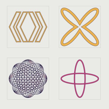 Vektör Grafik Varlıkları Ayarlandı. Soyut grafik geometrik sembollerin büyük bir koleksiyonu. Notlar için şablonlar, posterler. Yıldızlar, yıldız patlaması. Vektör illüstrasyonu