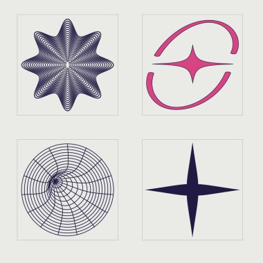 Vahşilik şekilleri. Olağanüstü Grafik Varlıkları. Düz minimalist simgeler. Retro Futurist. Vektör illüstrasyonu