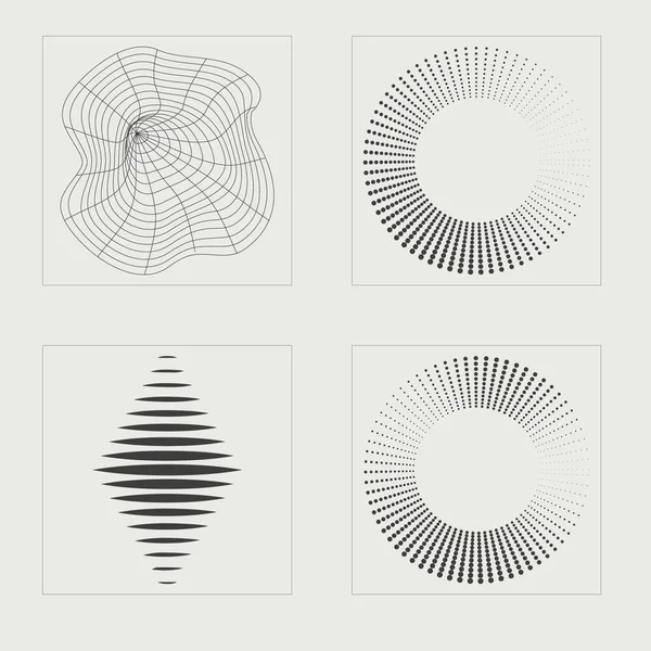 Tasarım için geçmişe dönük gelecek elementler. Moda geometrik postmodern figürler. Notlar için şablonlar, posterler. Siyah arka planda izole edilmiş. Vektör illüstrasyonu