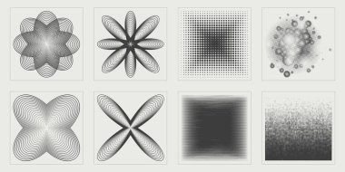 Vektör Grafik Varlıkları Ayarlandı. Çılgın psikedelik retro fütüristik set. Siberpunk elementleri. Tasarım karşıtı. Vektör illüstrasyonu