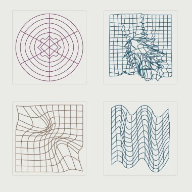 Y2K elementlerinin toplanması. Çılgın psikedelik retro fütüristik set. Notlar için şablonlar, posterler. Siyah arka planda izole edilmiş. Vektör illüstrasyonu