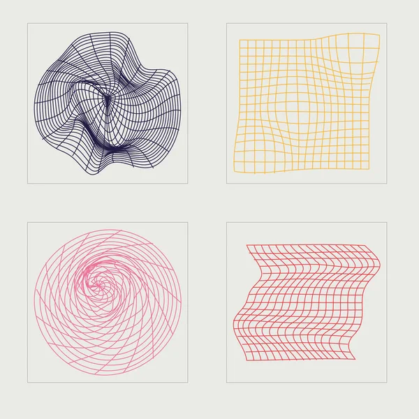 Tasarım için geçmişe dönük gelecek elementler. Soyut grafik geometrik sembollerin büyük bir koleksiyonu. Y-2k tarzında nesneler. Siyah arka planda izole edilmiş. Vektör illüstrasyonu