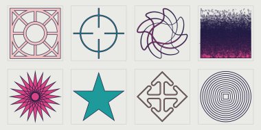 Y2K vektör kümesi. Tasarım için büyük bir retro nesne seti. Modern tişörtler için tasarlanmış. Yıldızlar, yıldız patlaması. Vektör illüstrasyonu