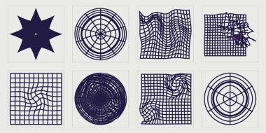 Vahşilik şekilleri. Acımasızlık yıldızları ve çiçek şekilleri. Modern soyut formlar. Tasarım karşıtı. Vektör illüstrasyonu